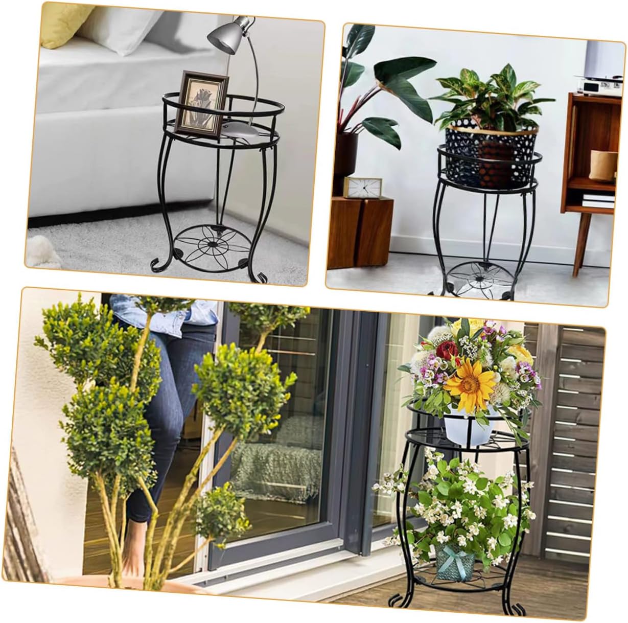 DOITOOL Heavy Duty 2-tier Metal Plant Stand for Indoor and Outdoor Use, Black Multi-layer Flower Pot Holder with Detachable Design, Tall Patio and Porch Decorative Planter Rack
