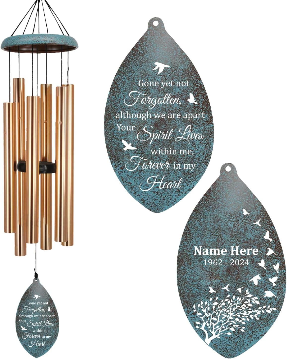 Personalized Sympathy Wind Chimes, Customized Name Wind Chimes, Commemorative Wind Chime for Loss of Loved Dad/Mom, Deep Tone Wind Chime 36inch, Outdoor Decor (Produced in USA)