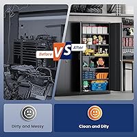 Vista 9 de Yizosh Armario de almacenamiento de metal para garaje con 2 puertas y 5 estantes ajustables, gabinete de archivo de acero con cerradura de 71