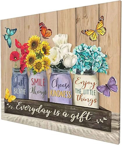 Lienzo de mariposa de flores arte de pared rústico floral cita inspiradora giclée mate decoración del hogar para cocina dormitorio sala de estar