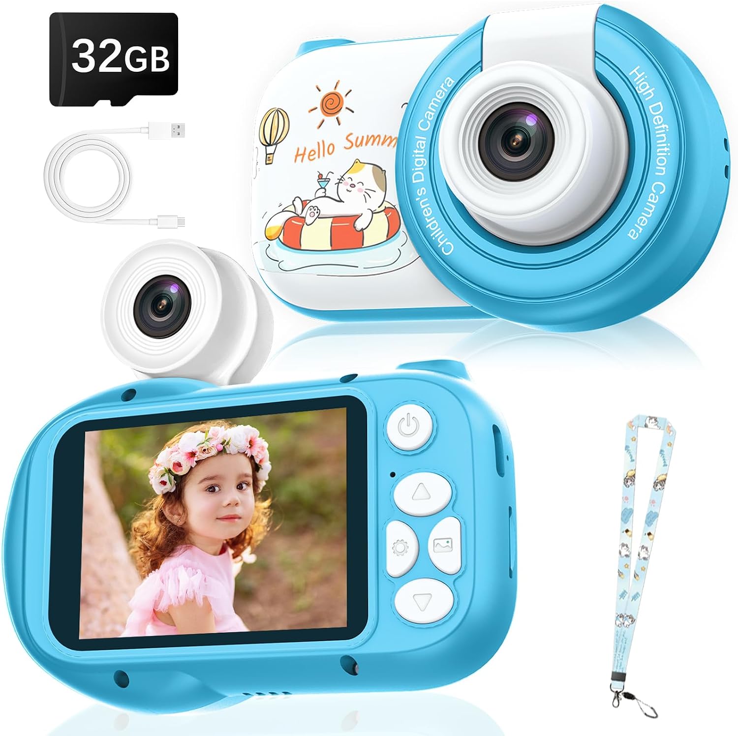 Children's Camera Children's Camera with 2.4 Inch Screen and 180  Flip Lens 1080P HD Digital Camera Children & Selfie Video Camera with 32GB Card Gifts for Birthday Christmas