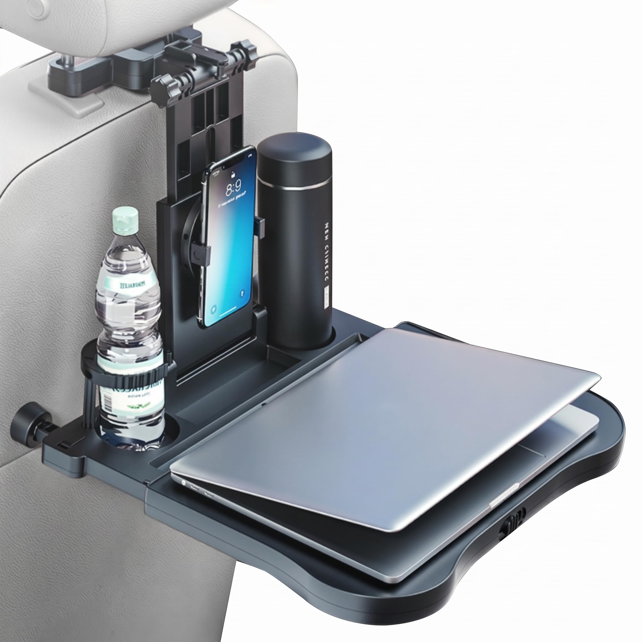 Tavolo da viaggio per sedile posteriore passeggero - Tavolo multifunzione con porta bicchiere e supporto per telefono cellulare - Pieghevole e regolabile - Carico massimo: 15-20 kg - Organizzatore per