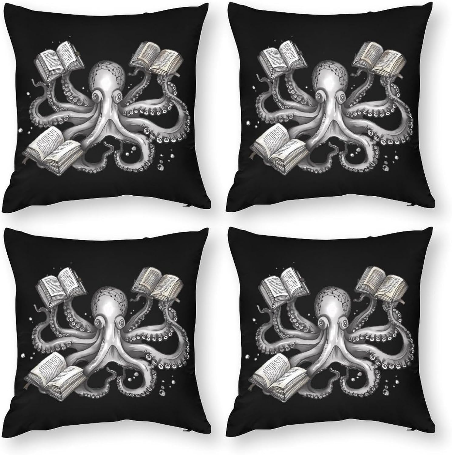 Octopus Armed with Knowledge Printed Throw Pillow Case 4 Pcs Soft Pillowcases Pillows Covers Sofa Bed Decor 12/14/16/17/18/20/22/24/32 Inches