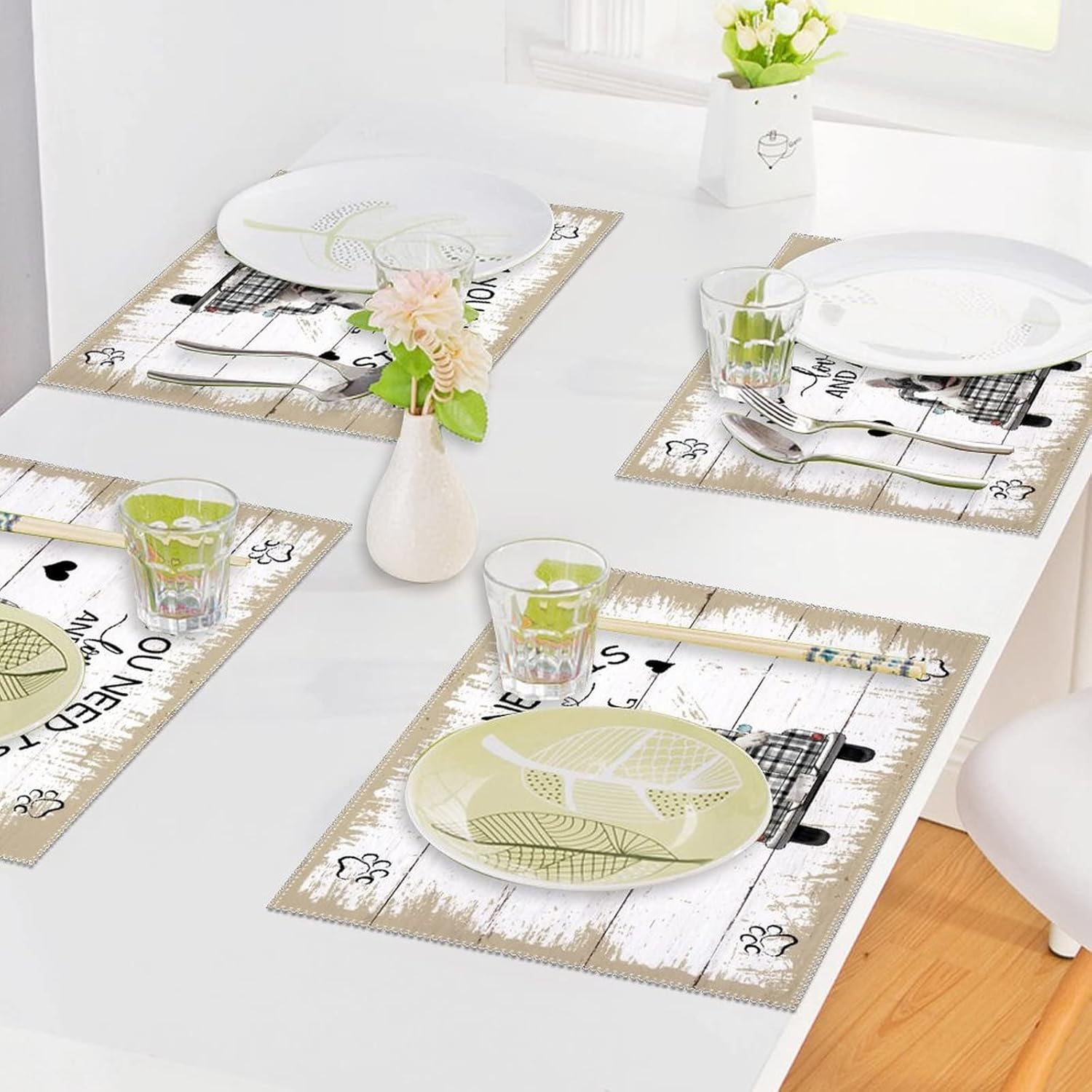 Table Placemats All You Need is Love and A Dog Table Decoration Holiday Banquet Tablemats Set of 6 Vintage Black White Buffalo Plaid Truck with Dog Dinner Mats Heat Resistant Washable Table Mats