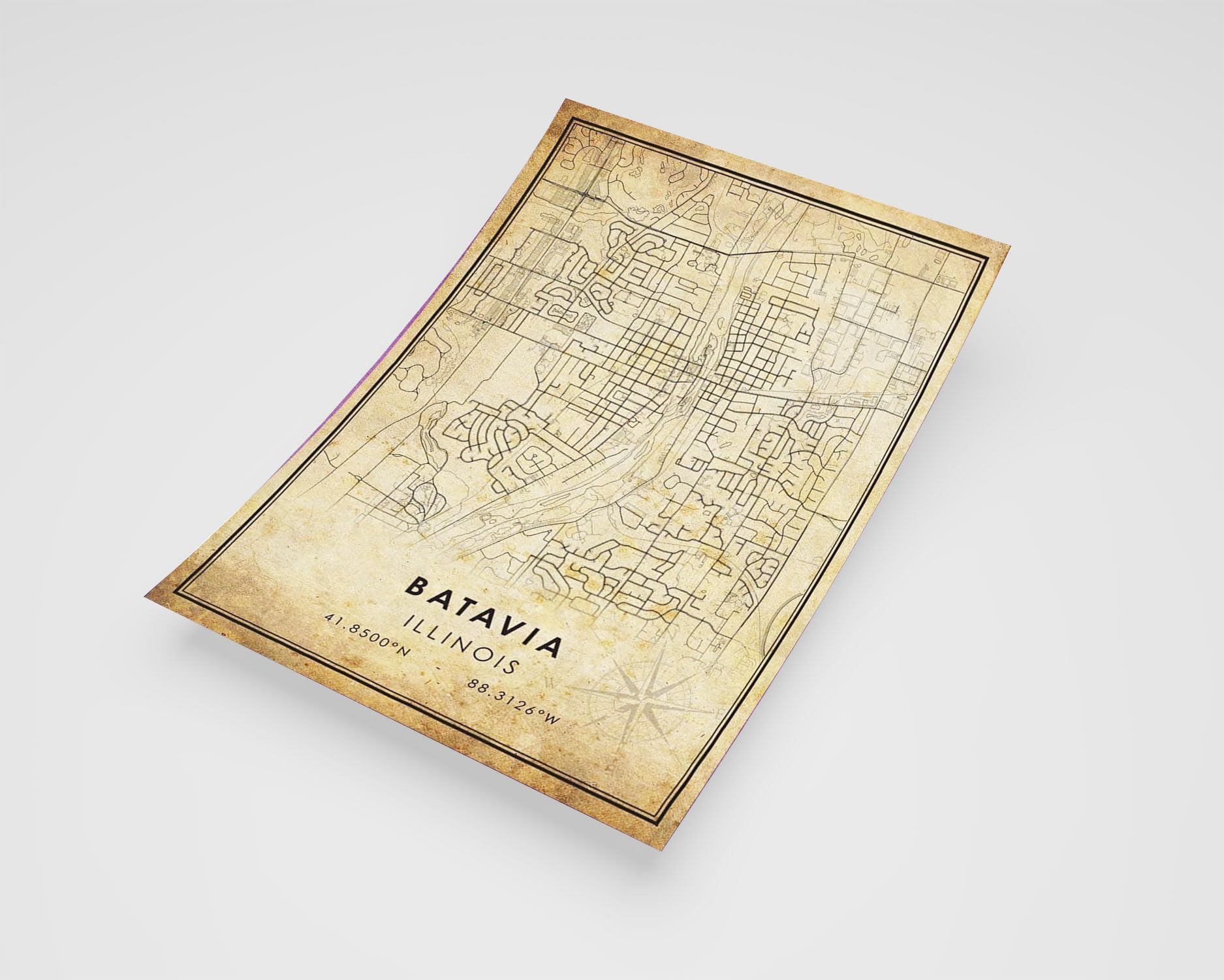 MG Global Rustic Poster of Batavia Illinois | 11x17 12x18 16x24 24x36 Vintage Unframed Print | Antique Hometown City Wall Art for Gift | Home Office Decor