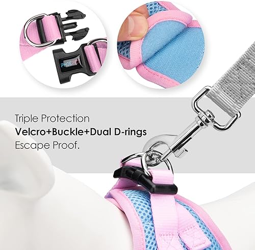 Miniatura 4 de PHOEPET Arnés para perro, arnés reflectante ajustable para perro, chaqueta suave para caminar para mascotas con 2 ganchos de metal para correa para