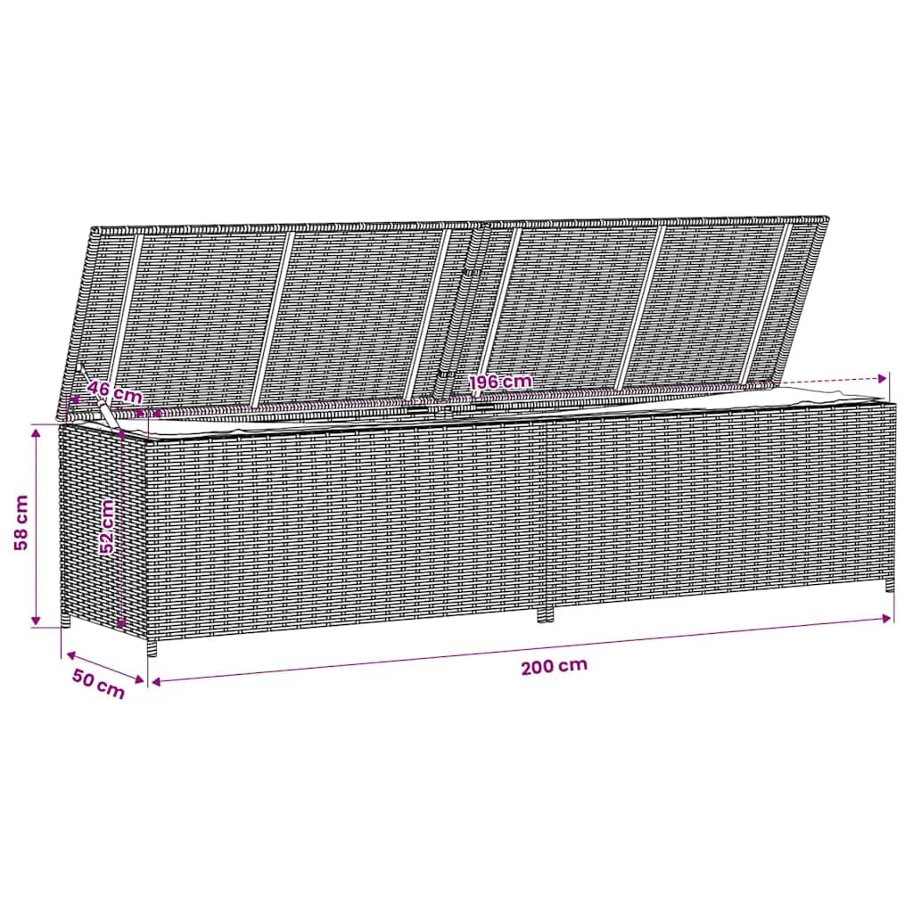 Baule da giardino beige 469L in polyrattan con borsa interna impermeabile, telaio in acciaio verniciato a polvere, resistente ai raggi UV, 200 x 50 x 58 cm, contenitore per giardino, terrazza