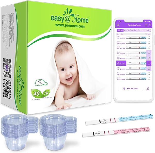 Easy@Home 40 Tests d'Ovulation et 10 Tests de Grossesse avec Gobelets