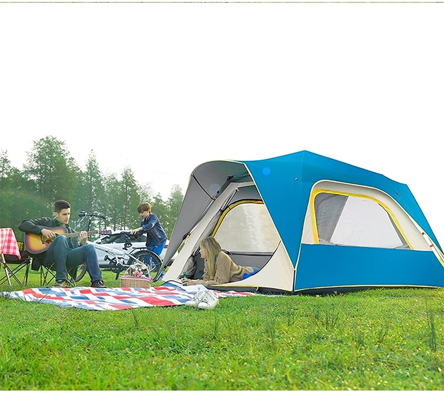 Wodoodporny namiot kempingowy, namiot rodzinny dla 4 osób, namiot typu pop-up, 2 okna z siatki do wentylacji, namioty typu pop-up na kemping, piknik, impreza, automatyczny, przenośny namiot kopułowy
