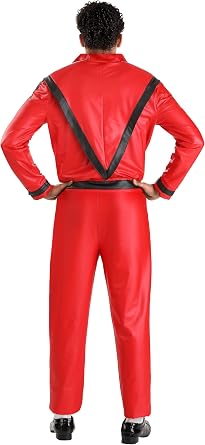 Michael Jackson Thriller Costume Adult Men Red Vinyl Jacket Outfit Size Large for Halloween Parties