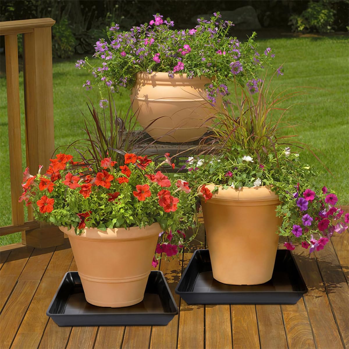 6pcs Square Plastic Planter Pot Saucers Heavy Duty Water Catcher Trays for Balcony Garden Outdoor Plants with Thickened Base, Black 350mm