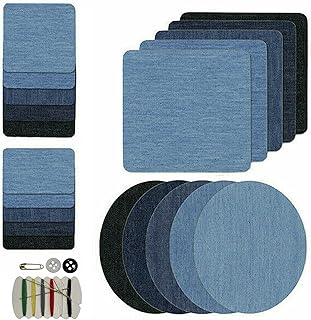 Romacci 20 unidades remendos para passar a ferro Remendos para jeans Jean remendos para tecido jeans remendos sem costura de pano para calça joelho 4 tamanhos para crianças mulheres homens jeans e conserto de roupas