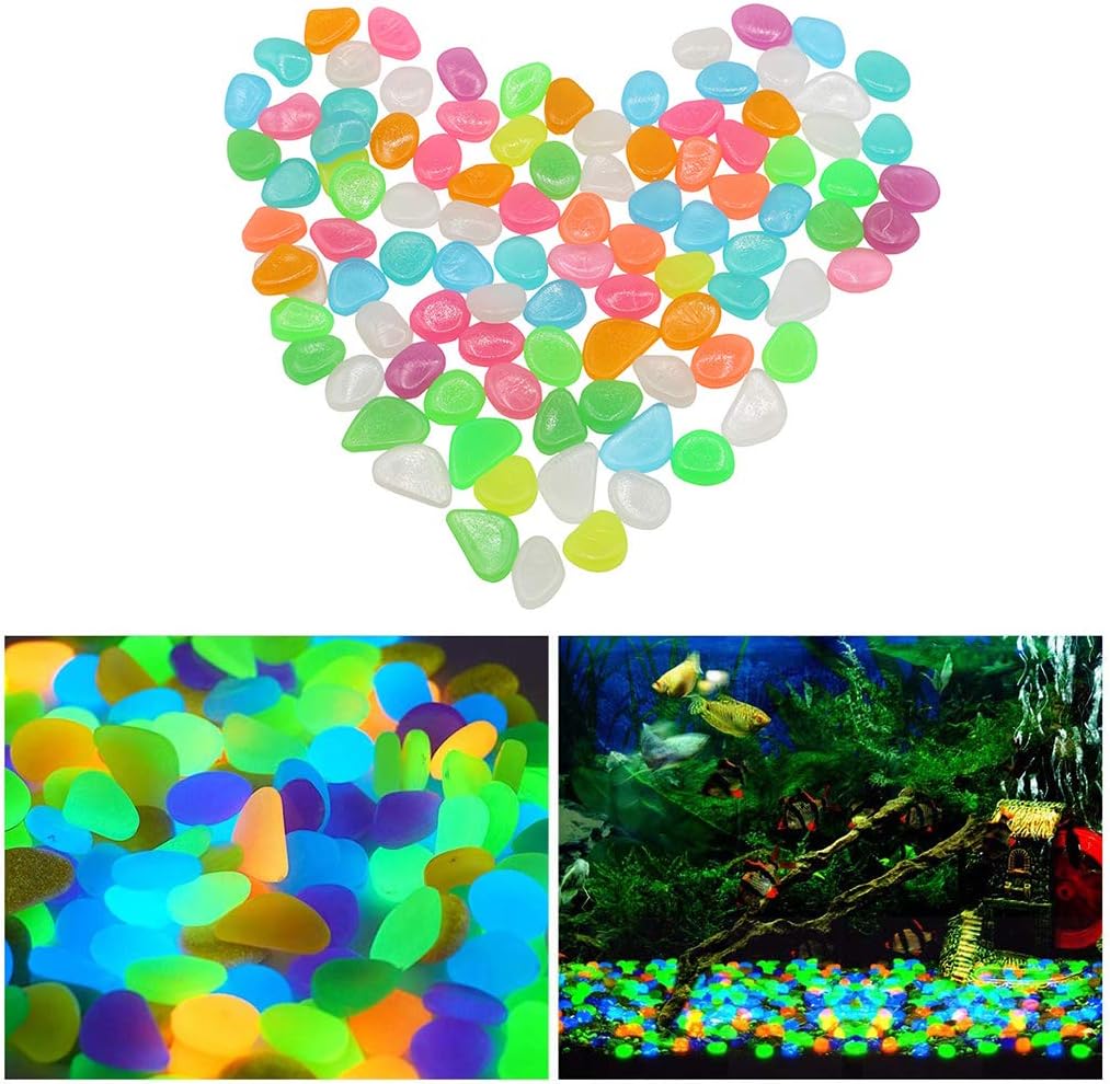 Aihotim 100 PCS Colorful Glowing Stones, Fish Tank Glow Gravel, Glow in The Dark Aquarium Pebbles, Decorative Gravel Rocks, Glowing…
