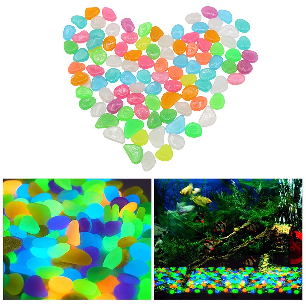 Aihotim 100 PCS Colorful Glowing Stones, Fish Tank Glow Gravel, Glow in The Dark Aquarium Pebbles, Decorative Gravel Rocks, Glowing Pebbles Luminous Stones for Plant Aquariums, Landscaping, Home Decor