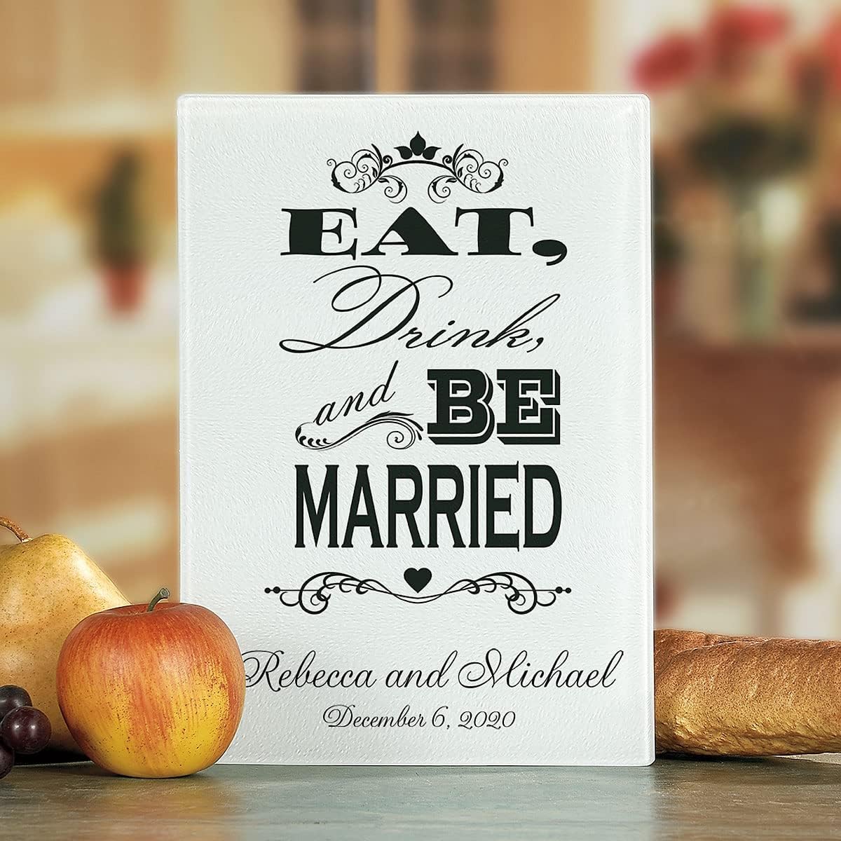 Lillian Vernon Eat, Drink, Be Married Personalized Glass Cutting Board-Custom Tempered Glass Kitchen, Unique Wedding, Anniversary, and Engagement Gifts, Shatter/Heat-Resistant, Add Name, 8x11-Inches