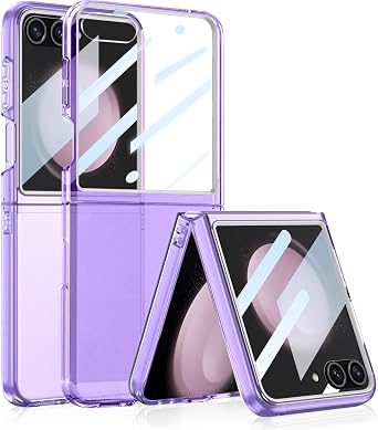 Clear Case for Samsung Galaxy Z Flip 6 with Screen Protector, Slim Thin Lightweight Anti-Yellowing Hard PC Shockproof Transparent Phone Protective Cover. ZFlip6-Purple