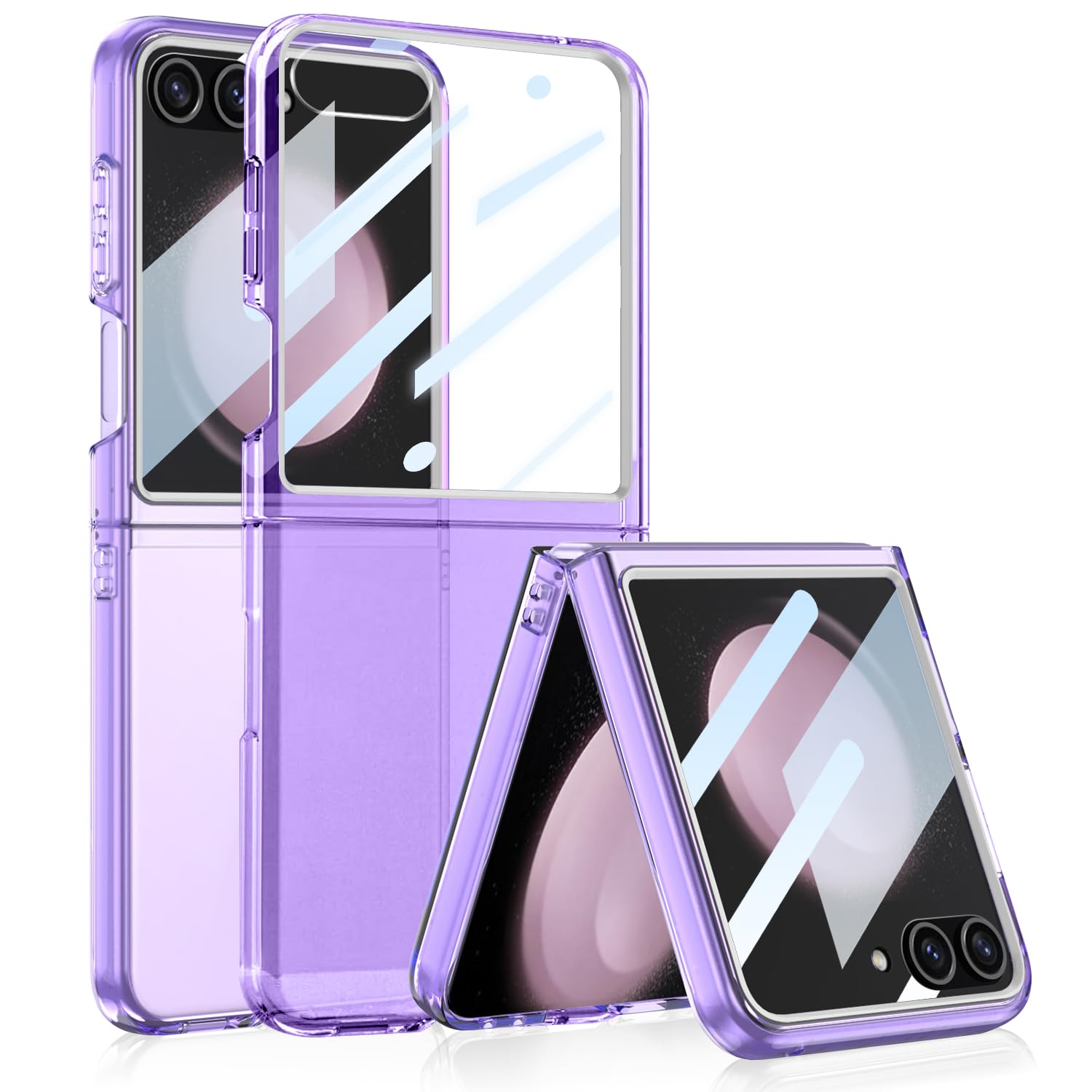 LIULANZ Clear Case for Samsung Galaxy Z Flip 5 with Screen Protector, Slim Thin Lightweight Anti-Yellowing Hard PC Shockproof Transparent Phone