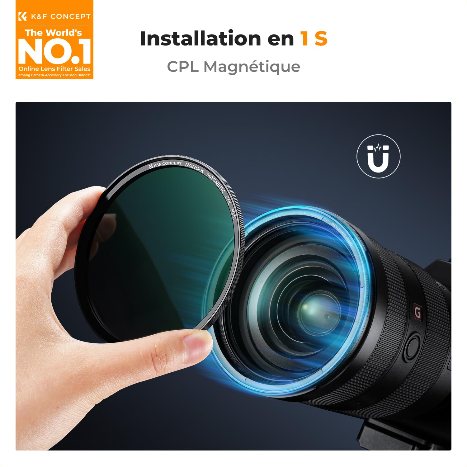 K&F CONCEPT 82mm Filtre Polarisant CPL Magnétique pour Objectif Appareil Photo