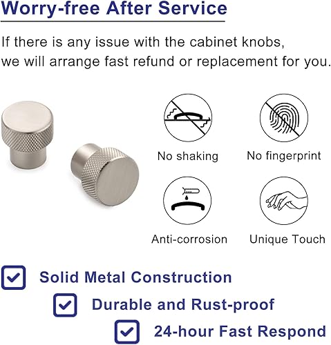 Miniatura 6 de ASKANO AK1301 - Paquete de 20 pomos de gabinete de cocina moleteados, níquel cepillado, manija redonda, herrajes sólidos para cajón, aparador, baño,