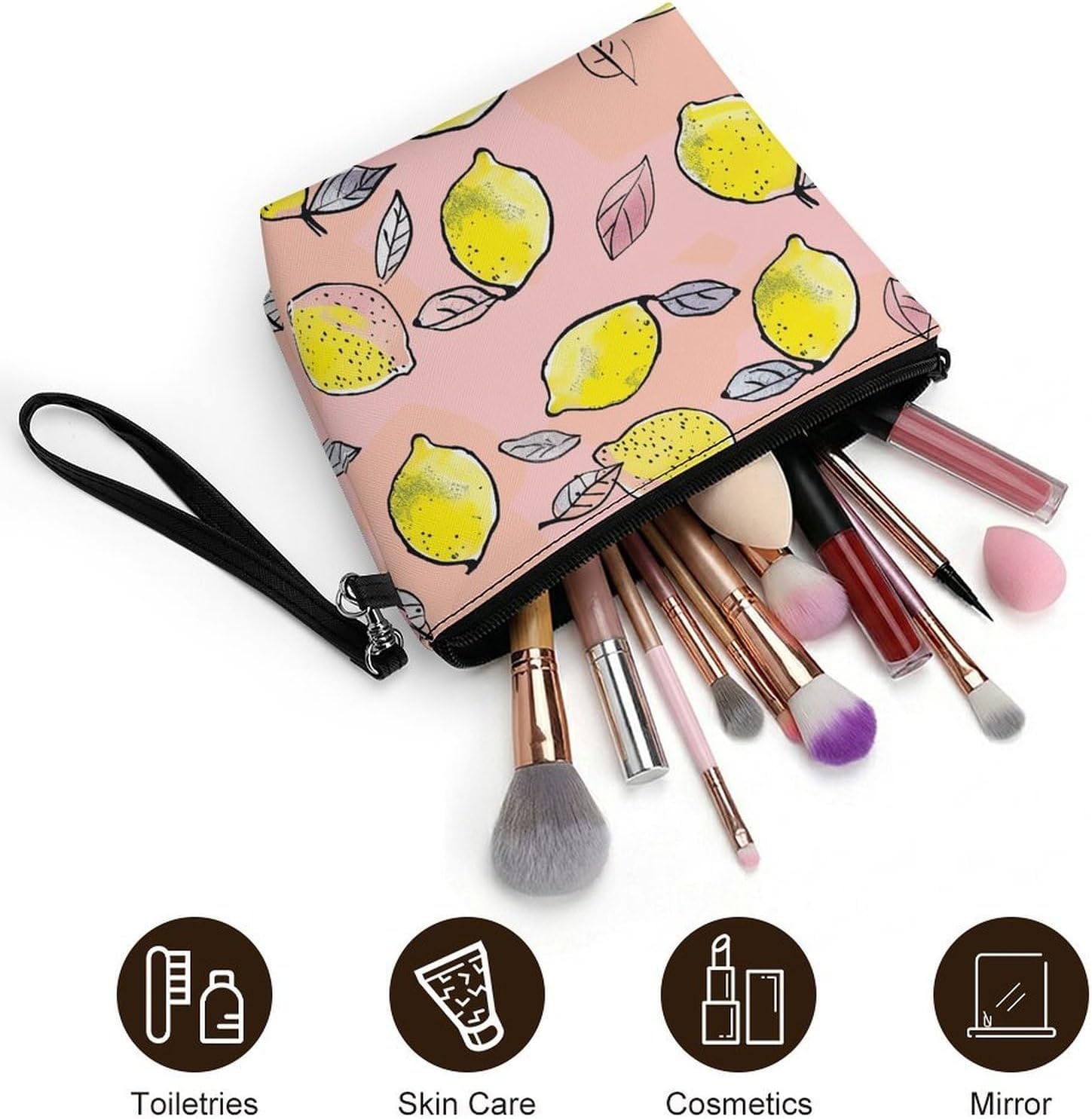 Lemon Clip Art Makeup Bag for Purse, Waterproof Funny Cosmetic Bag for Women, Zipper Travel Pouch Gift 8.9×5.7 Inch image 5