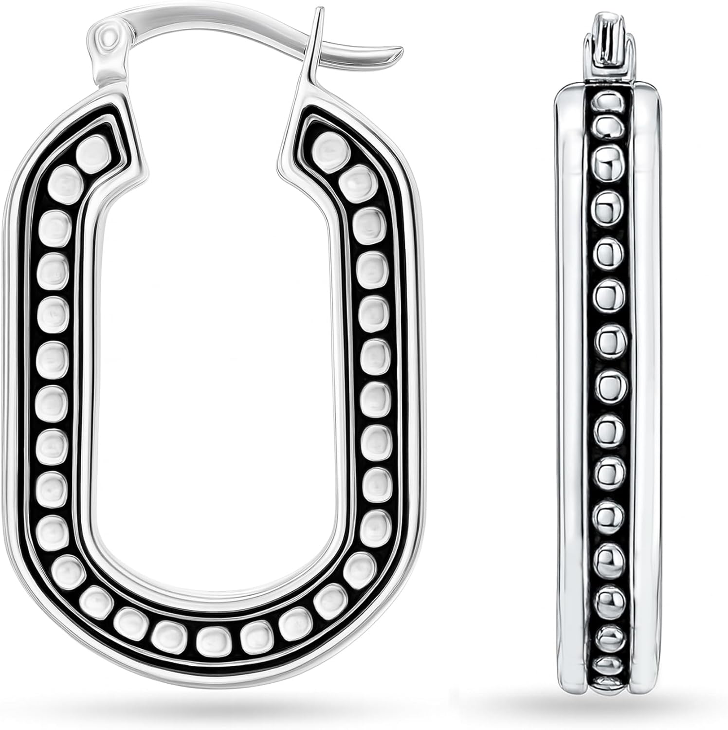 LeCalla 925 Sterling Silver Bali-Style Hoop Earrings Lightweight Click-Top Antique Two-Tone Beaded Italian Bali Style Earring Hoops for Women - Image 5