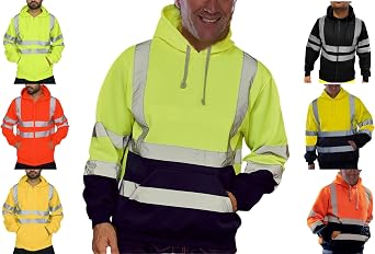 Smoneyful High Visibility Sweatshirt for Men Women,Hooded Pullover,Class 3 Hi Vis Safety Hoodie Pullover Sweatshirt