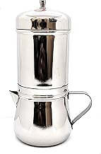 KERAM Coffee filter indian style 200 ml(6.8 Oz) 3-4 cup with kettle-south filters/drip/dripper bar accessories for camping/outdoor traditional madras/french press-pour over alternative, Silver