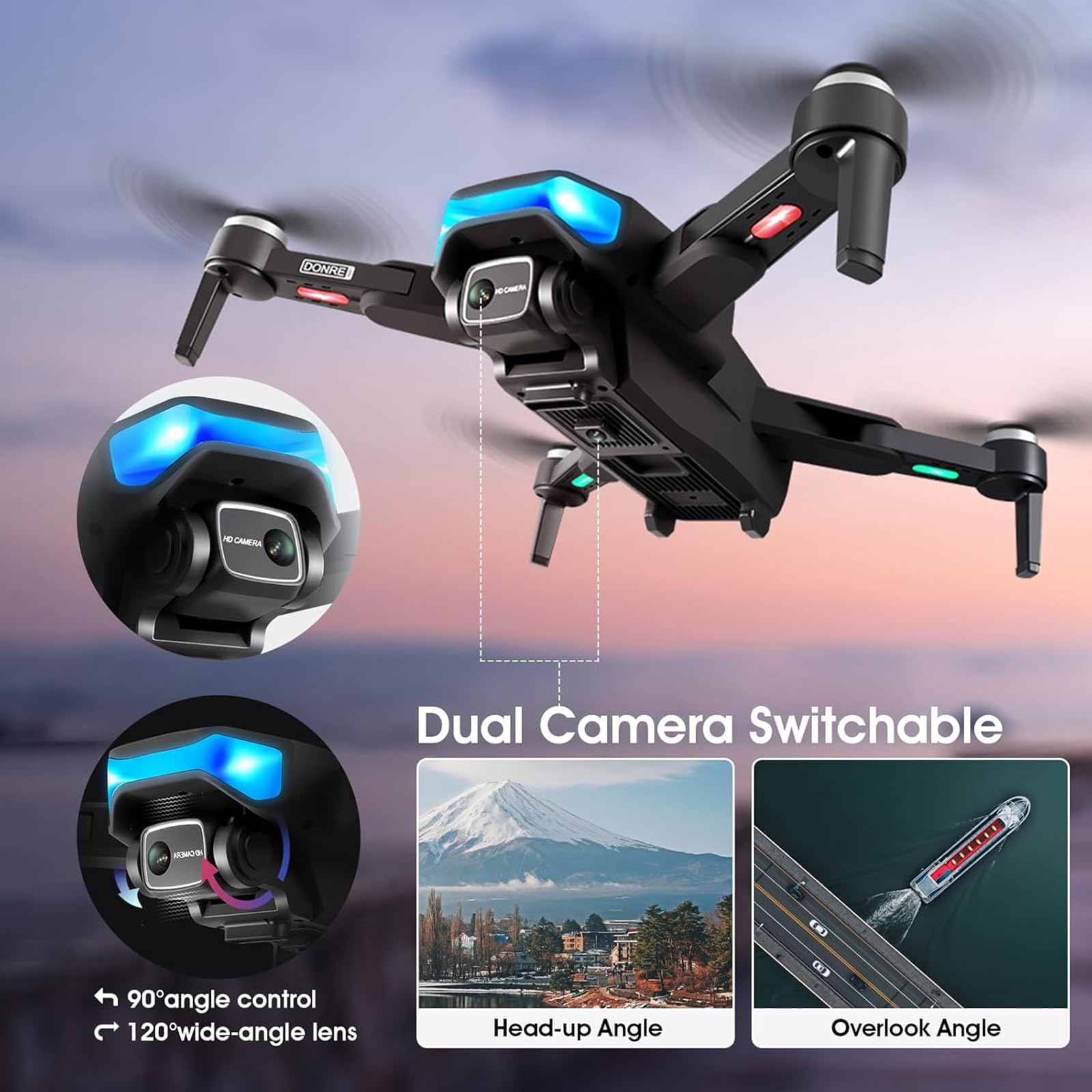 Generico Drone GPS con telecamera 4K, motore Brushless, telecomando pieghevole RC Quadcopter Drone per principianti con ritorno automatico, Follow Me, Circle Fly, 28pcs pale dell'elica e 3pcs batteria