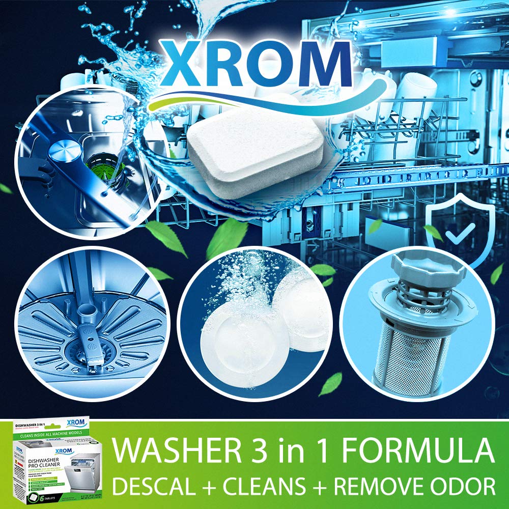 XROM High Efficiency Natural Dishwasher Cleaner 3 in 1 Formula, Removes Odors, Limescale