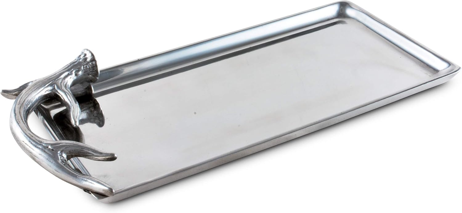 Arthur Court Metal Aluminum Deer Antler Platter Metal Tray, 12 x 6 Inches, Food-Safe Rustic Elegance
