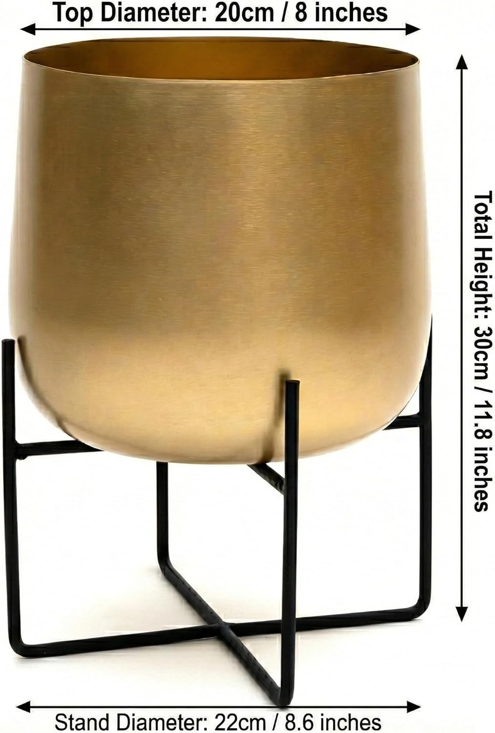 Olly & Rose 8.5 Inch Gold Metal Plant Stand with Pot - Indoor Planter, Large Flower Pot