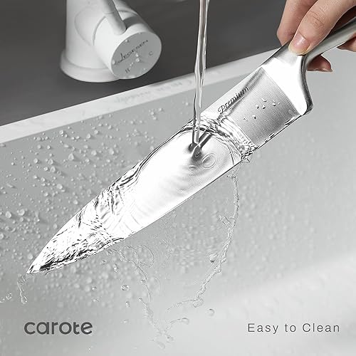 Miniatura 6 de CAROTE Juego de cuchillos de cocina de acero inoxidable con bloque de madera, juego de cuchillos de bloque con cuchillas de acero de alto carbono,