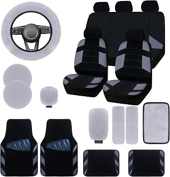 Car Seat Cover Full Set,Universal Breathable Car Seat Cove,Waterproof Floor Mats,Fit Sedans,Cars,Vans,SUV,Truck Grey