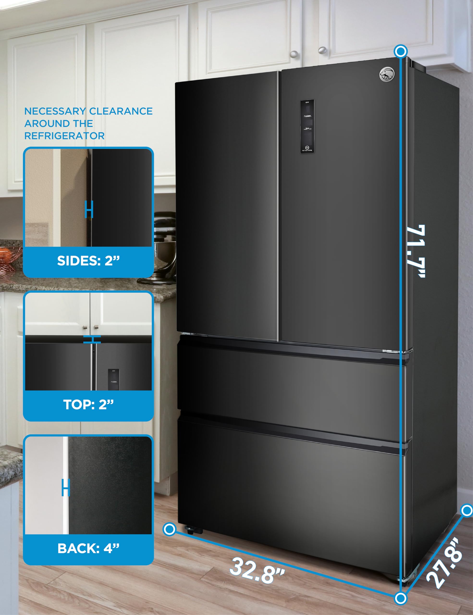 Commercial Cool 18.9 Cu. Ft. French Door Refrigerator, 33 Inch Wide Refrigerator With 2 Bottom Mount Freezer Drawers, Frost Free, LED Lighting, Digita on Fridge.com - View 6