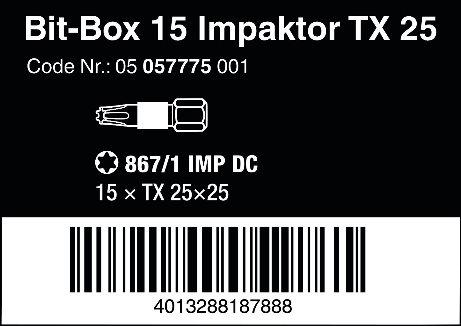 Wera, Bit-Box 15 Impaktor TX 25, 15 pezzi