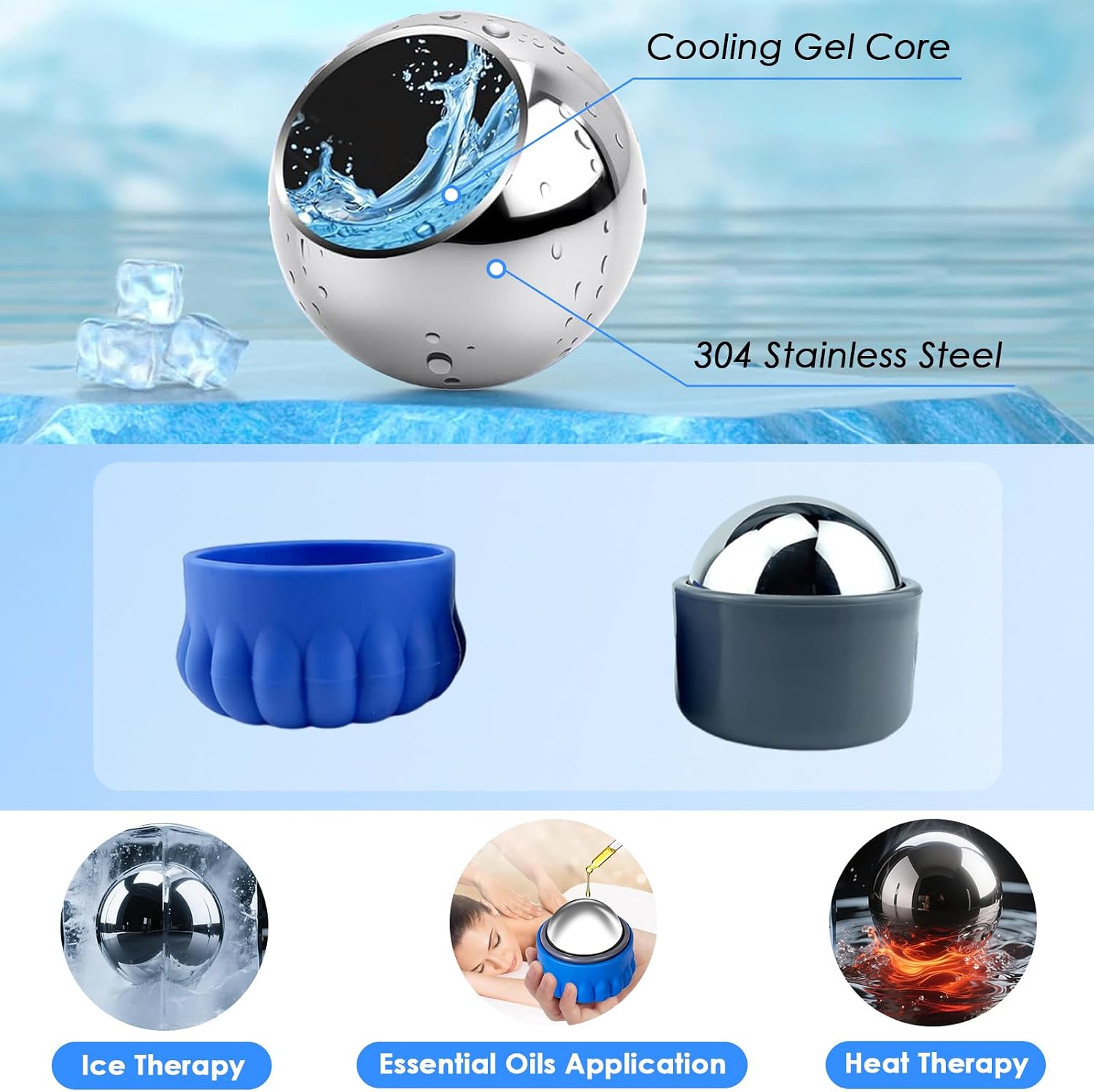 Massage Ice Roller Ball - Cold & Heat Therapy Roller for Deep Tissue Massage Pain Relief, Plantar Fasciitis Roller (Set of Two)