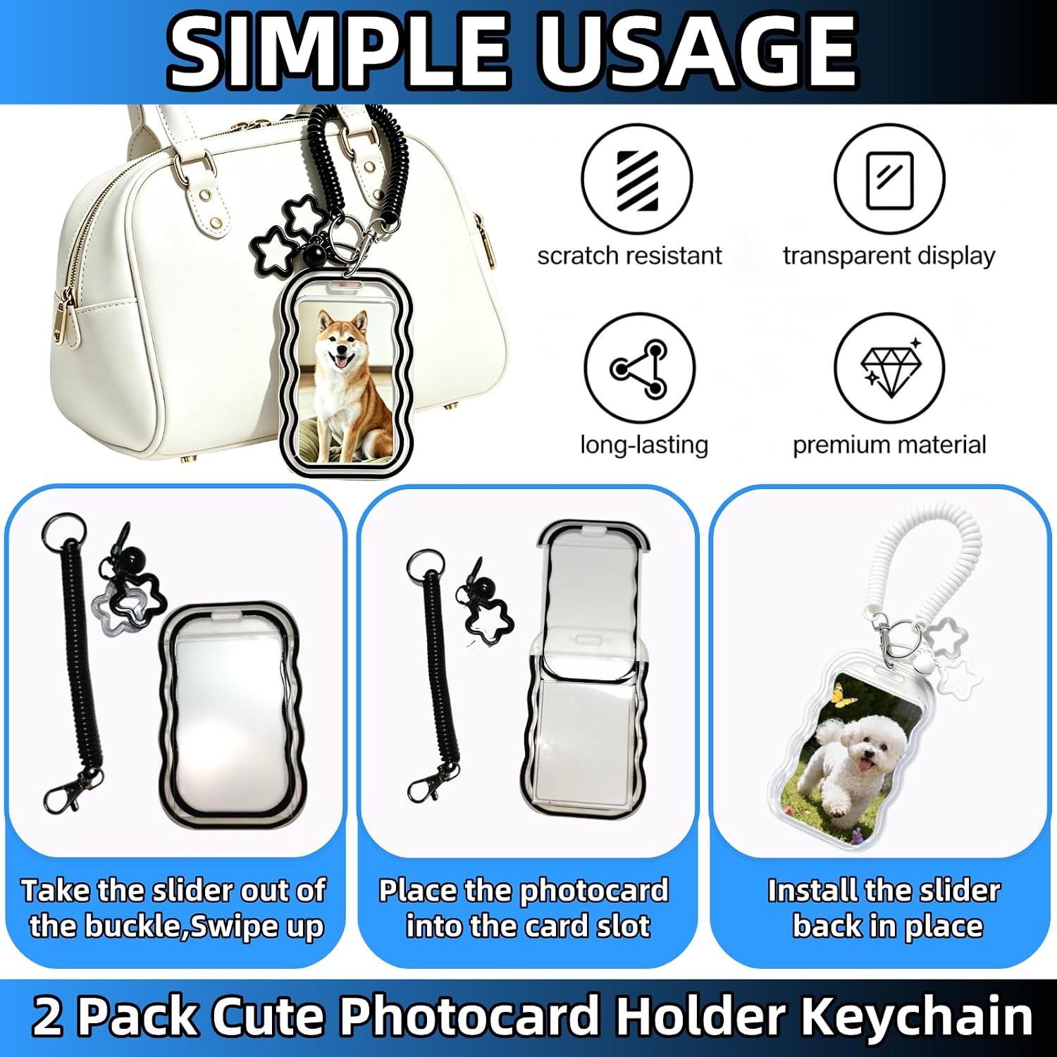 Cute Photocard Holder Keychain Transparent PC Kpop Card Protector 2 Pack, Bus & Student Card Use, Star Wave Design, Photo Protector, Kpop Keychain image 5