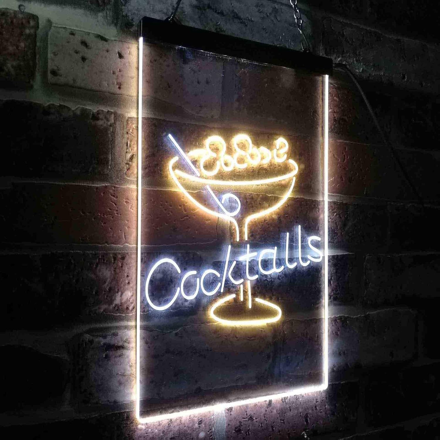 ADVPRO Cocktails Glass Bar Club Dual Color LED Neon Sign White & Yellow 16" x 24" st6s46-i3539-wy