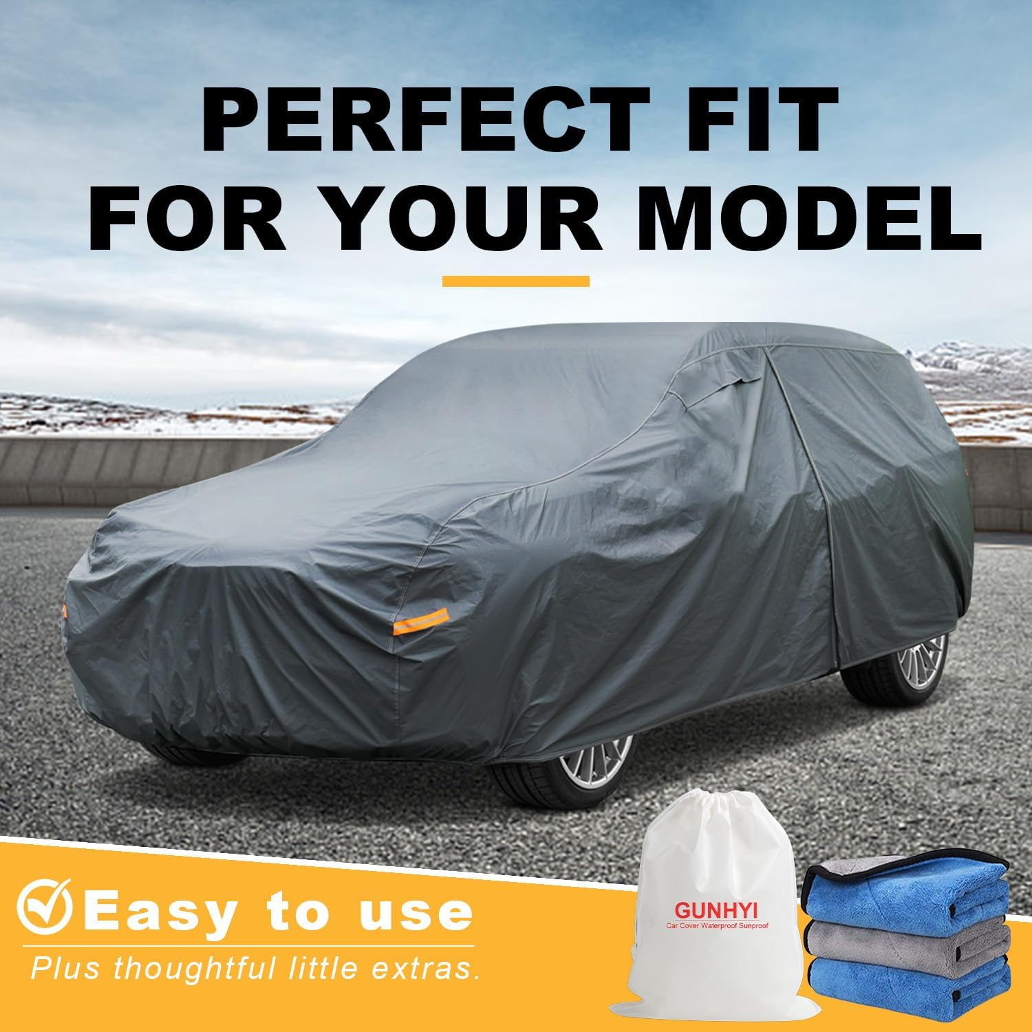GUNHYI Multi-Layer Large SUV Car Cover Waterproof All Weather Heavy Duty, Universal Fit Cadillac Escalade ESV, Chevrolet Chevy Suburban, Ford Expedition Max, GMC Suburban, Lincoln Navigator LWB etc.