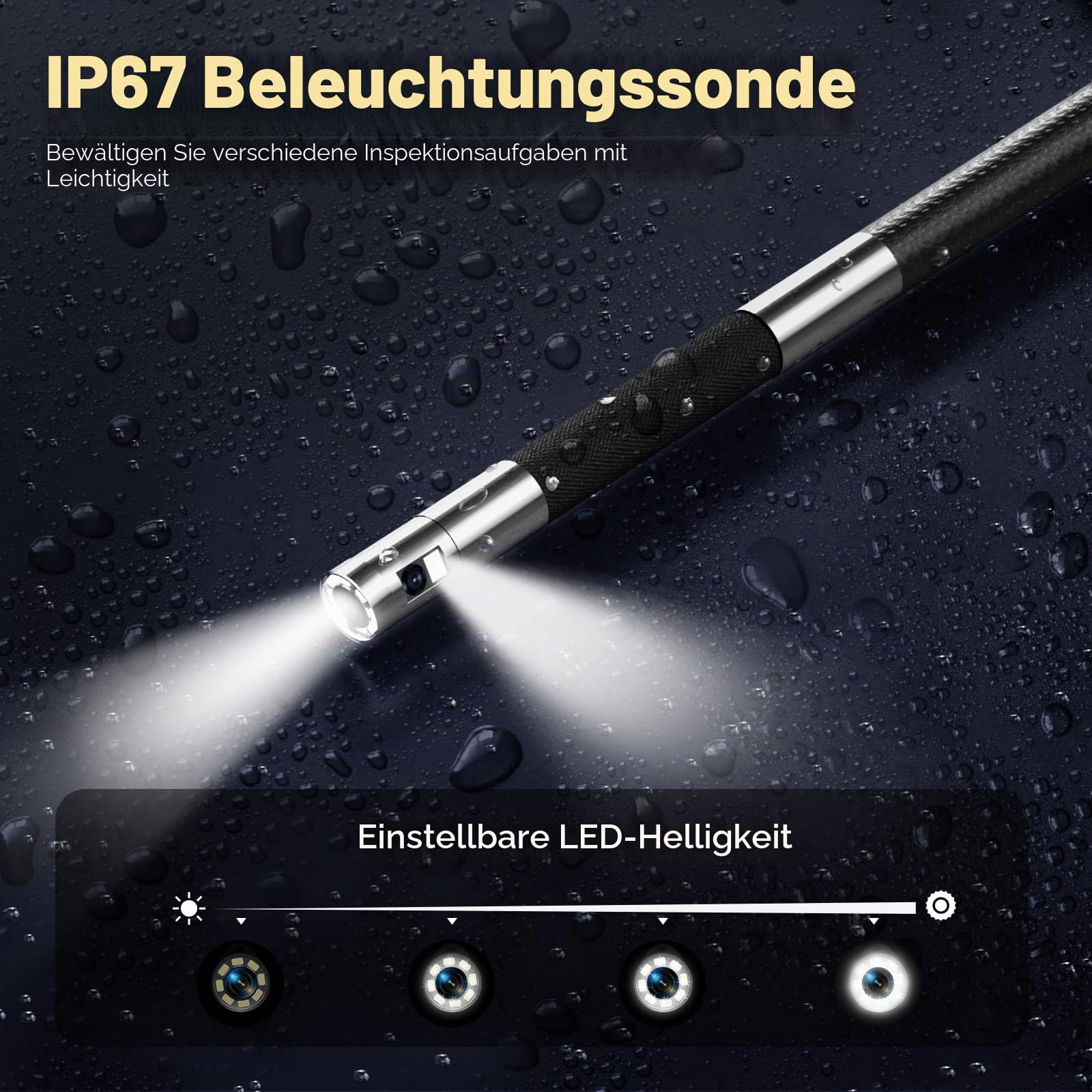 Doppeltes Endoskop 210° mit zwei Linsen, IPS-Endoskop-Kamera 7 Zoll (17,8 cm) 1080P mit Rollsteuerung, flexible wasserdichte Kamerasonde 6,5 mm für Inspektionen an der Wand, Auto