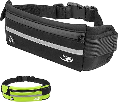 Riñonera Running Hombre y Mujer - Riñonera Deportiva Impermeable de Neopreno - Cinturón Porta Móvil para Correr, Trail, Marcha, Senderismo – Cinturón Running Reflectante y Ajustable (Negra)