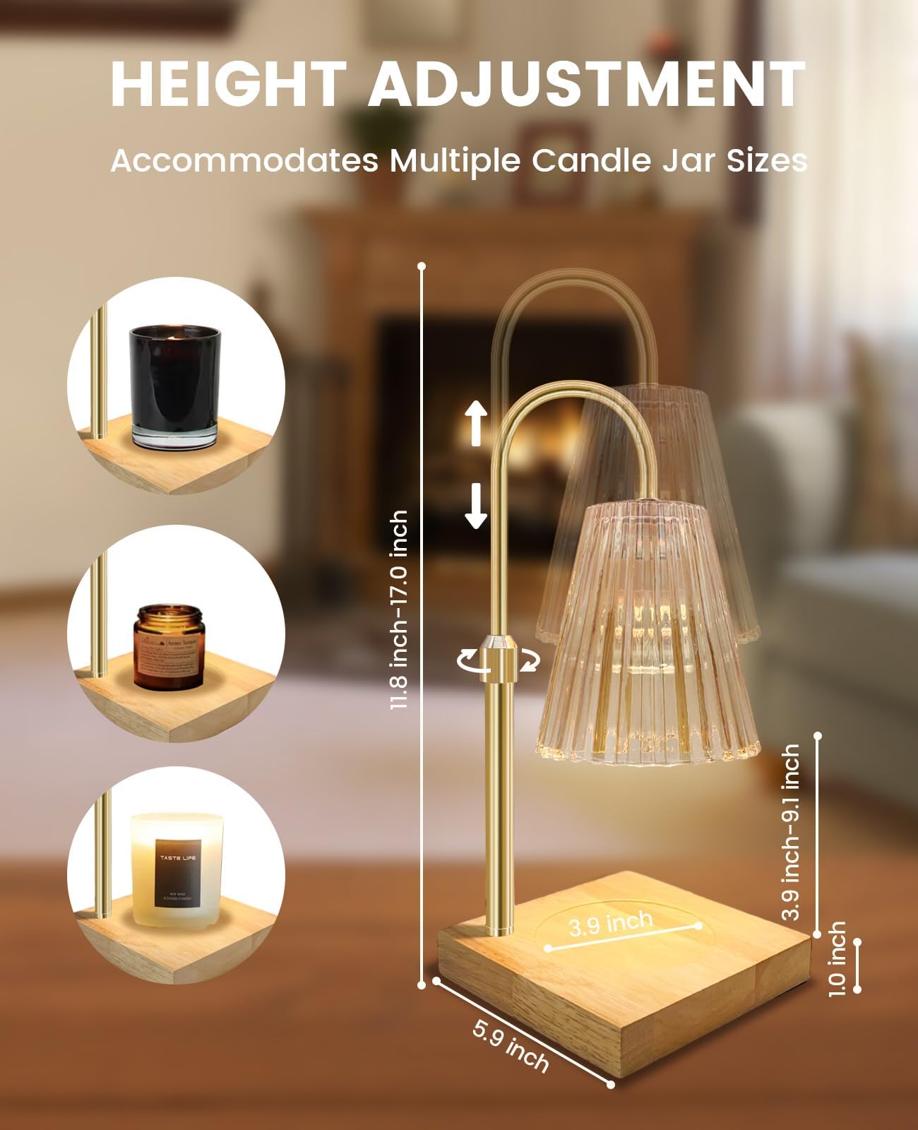 Candle Warmer Lamp with Timer Dimmer Adjustable Height, Mothers Day Gifts, Electric Wax Warmer Vintage Home Decor for Scented Jar Candle - 4