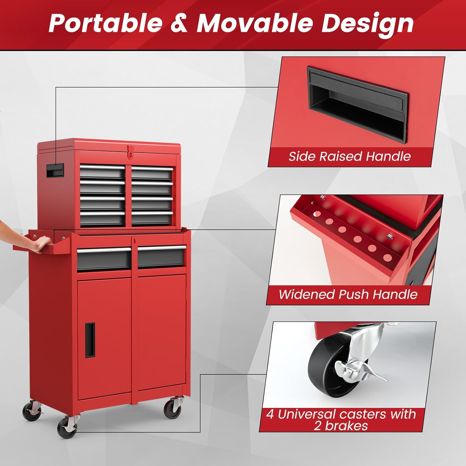 ERGOMASTER Rolling Tool Chest - Heavy Duty Material & Lockable Top-Box & Storage Cabinet for Garage and Workshop - 5-Drawer Tool Box & Multi