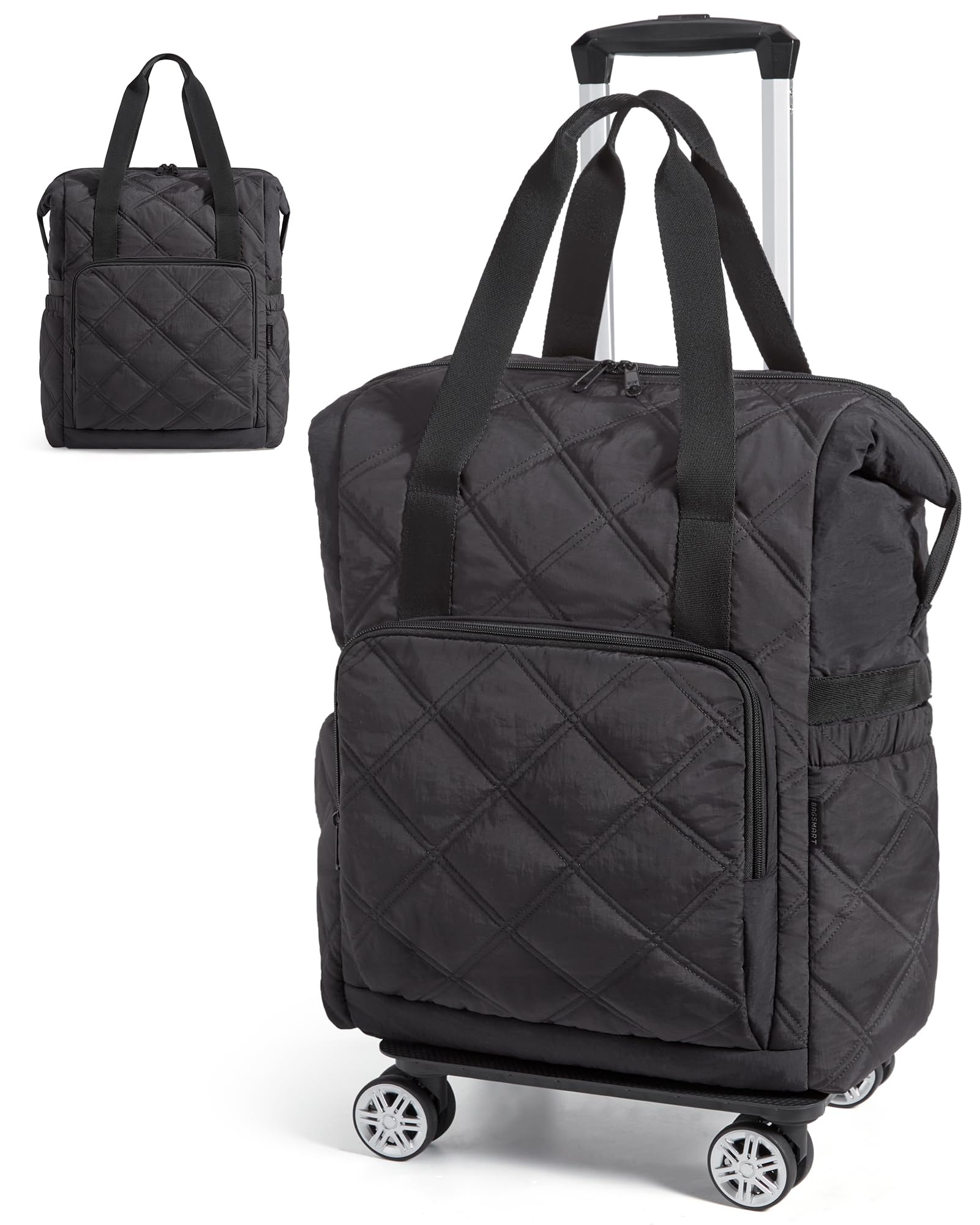 BAGSMART Rolling Duffle Bag with Wheels 35L Carry on Travel Bag with Detachable Wheels PVC Wet Pocket Duffel
