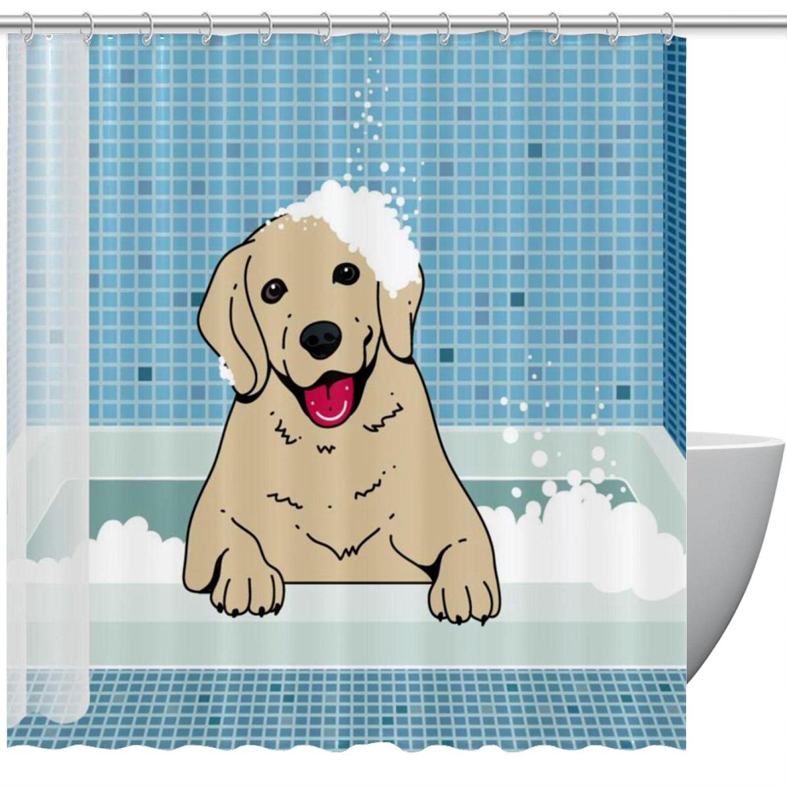 Rideau de douche chien idéal pour égayer la salle de bain familiale