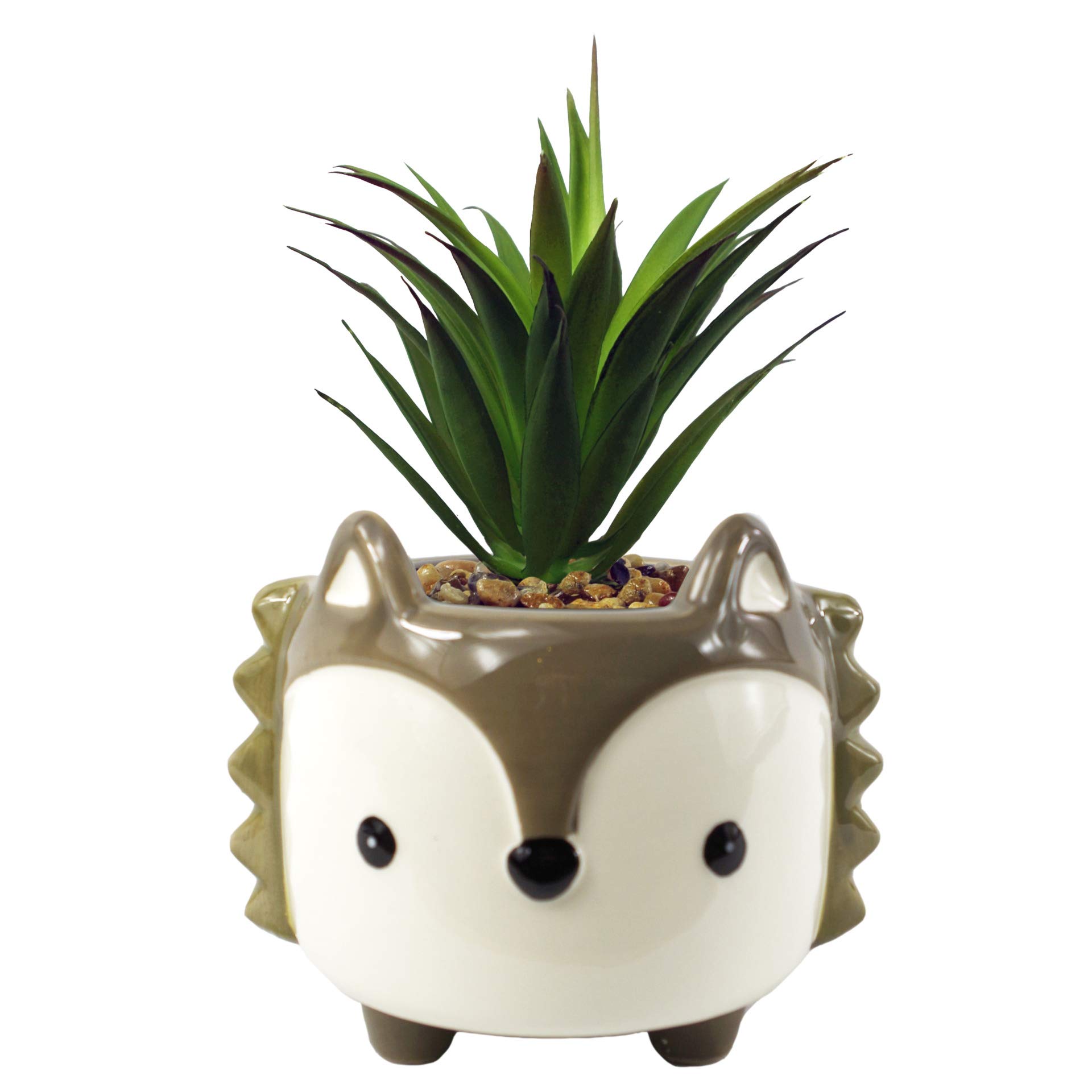 Leaf Ceramic Fox Planter with Optional Plant, Artificial Dracaena, 18cm
