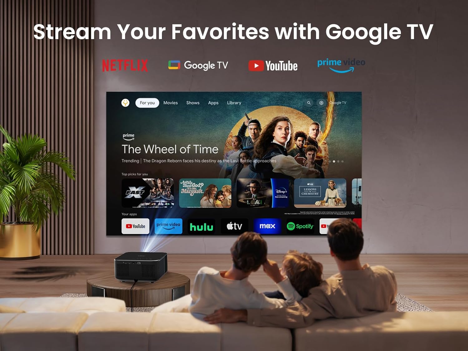Yaber Smart Projector with Google TV, K3 990 ISO Lumens Projector with Wifi and Bluetooth, 30W JBL Speaker, Dolby Audio, Home/Outdoor Projector, Auto Focus & Obstacle Avoidance, Netflix 7000+app,Alexa
