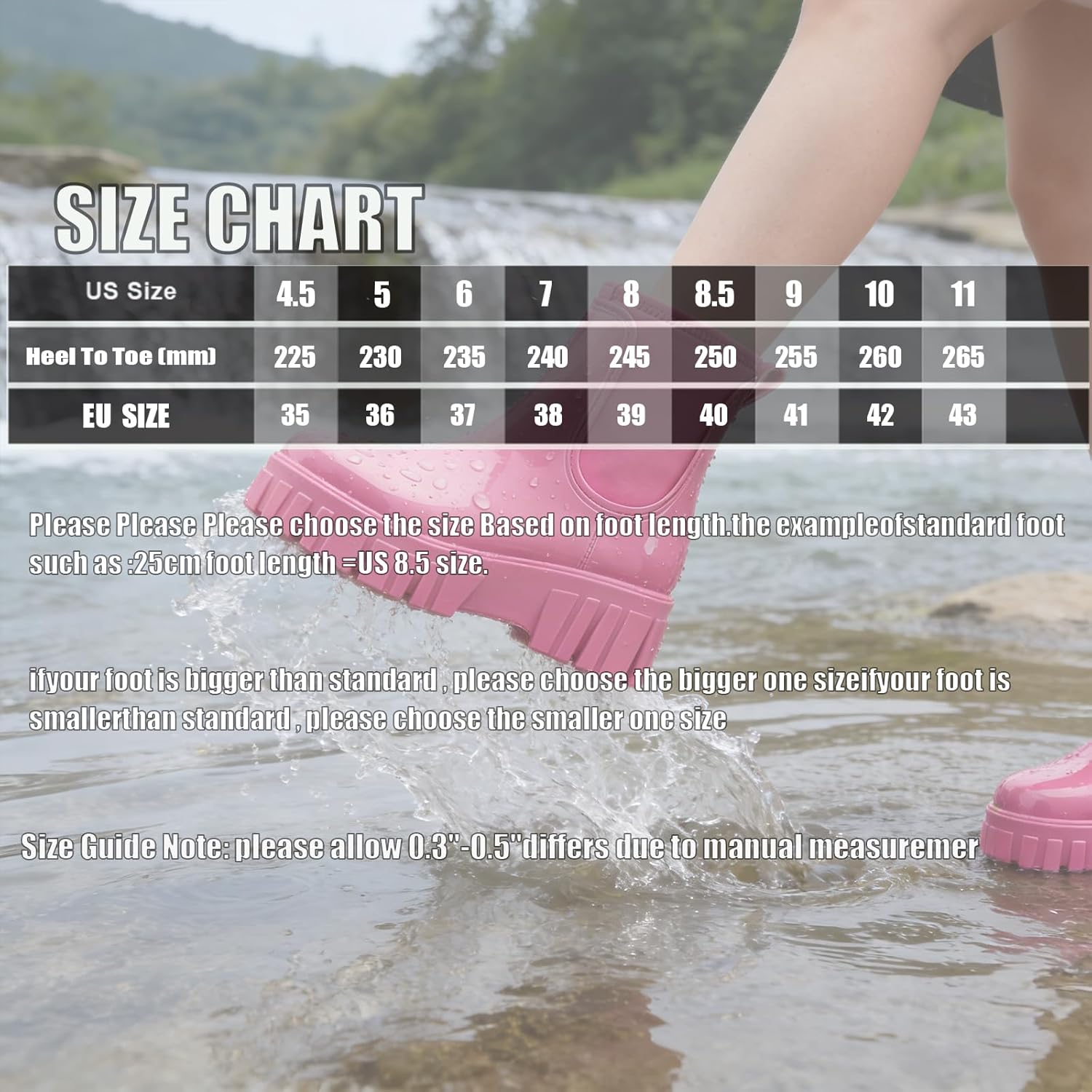 Women's High-top Mid-calf Rain Boots Waterproof Platform Chelsea Ankle Boots Comfortable Anti-slip Slip-on PVC Garden Rainboots for Outdoor Work