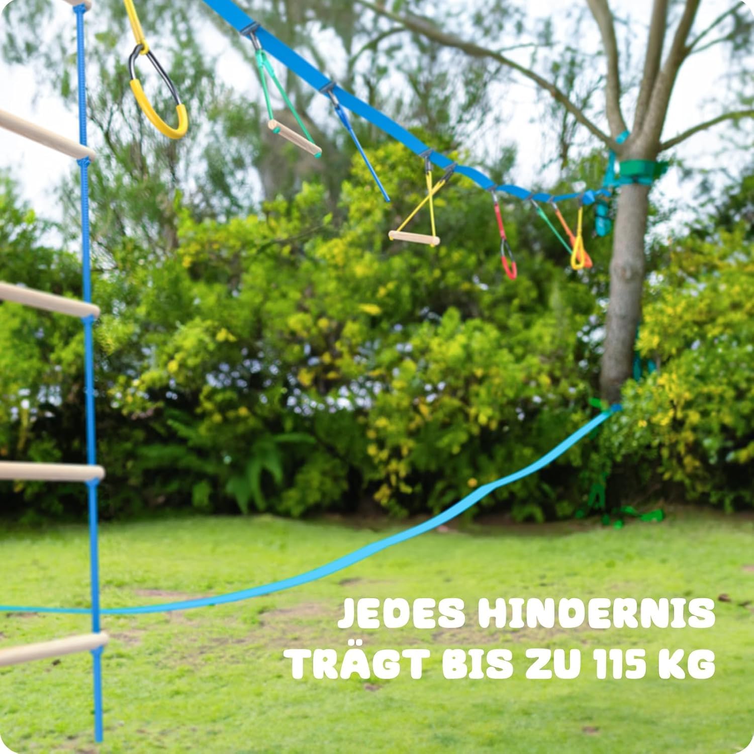 Klarfit Slackline 15 M Con Corda Ausiliaria, Cricchetto E Protezioni Per Alberi – Supporta 150 Kg, Per Principianti E Professionisti, Set Da Giardino Completo