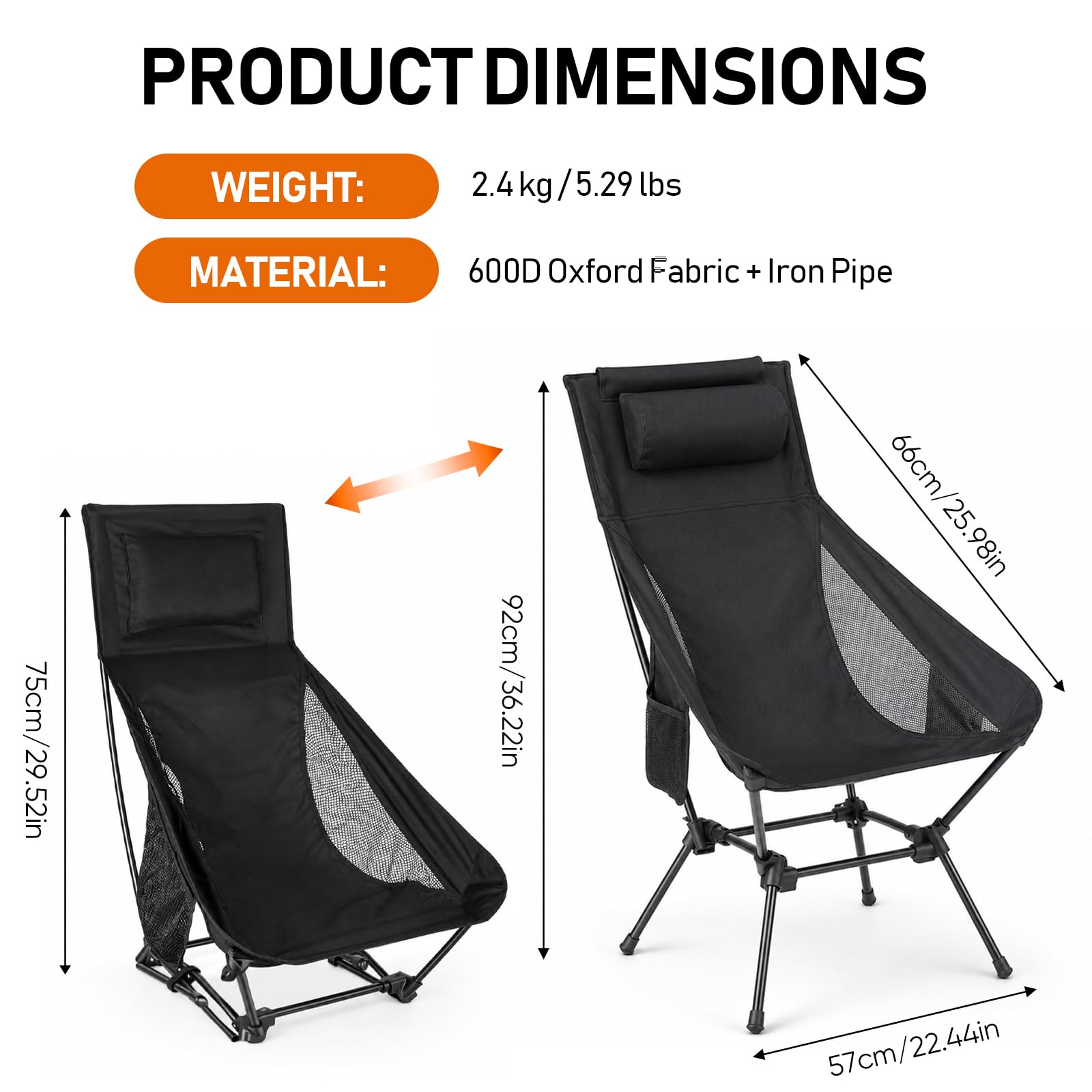 Chaises de Camping, Chaise de Camping Dossier Haut